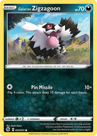 Champions Path 035/73 Galarian Zigzagoon - Reverse Holofoil - Common