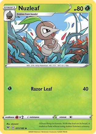 SWSH04 Vivid Voltage 011/185 Nuzleaf - Reverse Holofoil - Uncommon