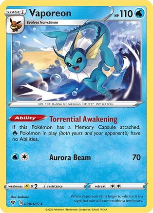 SWSH04 Vivid Voltage 030/185 Vaporeon - Reverse Holofoil - Rare
