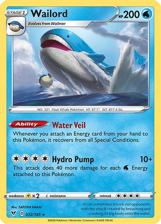 SWSH04 Vivid Voltage 032/185 Wailord - Reverse Holofoil - Holo Rare