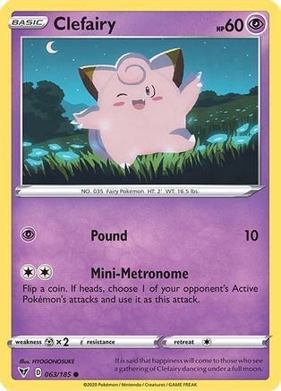 SWSH04 Vivid Voltage 063/185 Clefairy - Reverse Holofoil - Common