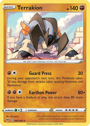 SWSH04 Vivid Voltage 092/185 Terrakion - Reverse Holofoil - Rare