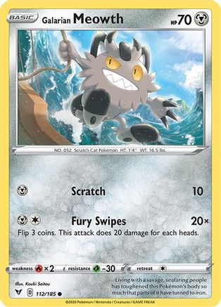 SWSH04 Vivid Voltage 112/185 Galarian Meowth - Reverse Holofoil - Common