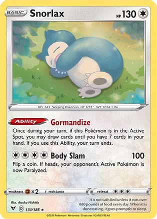 SWSH04 Vivid Voltage 131/185 Snorlax - Reverse Holofoil - Holo Rare