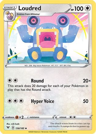 SWSH04 Vivid Voltage 136/185 Loudred - Reverse Holofoil - Uncommon