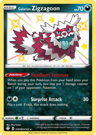 Shining Fates Shiny Vault SV078/SV122 Galarian Zigzagoon - Holofoil - Shiny Holo Rare