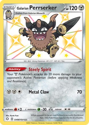 Shining Fates Shiny Vault SV087/SV122 Galarian Perrserker - Holofoil - Shiny Holo Rare