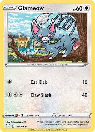 SWSH05 Battle Styles 115/163 Glameow - Reverse Holofoil - Common