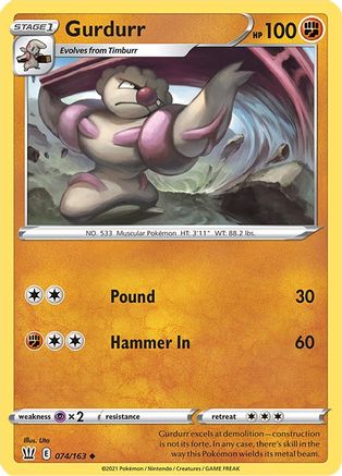 SWSH05 Battle Styles 074/163 Gurdurr - Reverse Holofoil - Uncommon