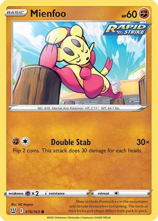 SWSH05 Battle Styles 076/163 Mienfoo - Reverse Holofoil - Common