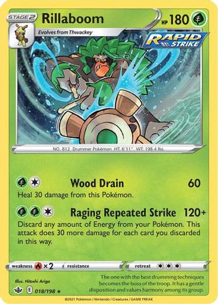 SWSH06 Chilling Reign 018/198 Rillaboom - Reverse Holofoil - Holo Rare