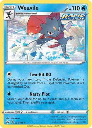 SWSH06 Chilling Reign 031/198 Weavile - Reverse Holofoil - Holo Rare