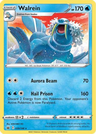SWSH06 Chilling Reign 039/198 Walrein - Reverse Holofoil - Rare