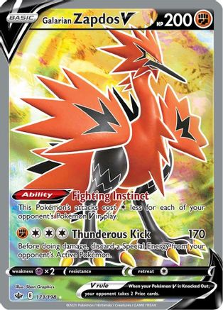 SWSH06 Chilling Reign 173/198 Galarian Zapdos V (Full Art) - Holofoil - Ultra Rare