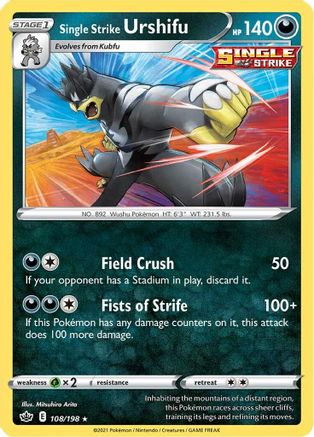 SWSH06 Chilling Reign 108/198 Single Strike Urshifu - Holofoil - Holo Rare