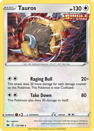 SWSH06 Chilling Reign 115/198 Tauros - Holofoil - Holo Rare