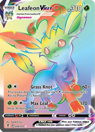 SWSH07 Evolving Skies 204/203 Leafeon VMAX (Secret) - Holofoil - Secret Rare