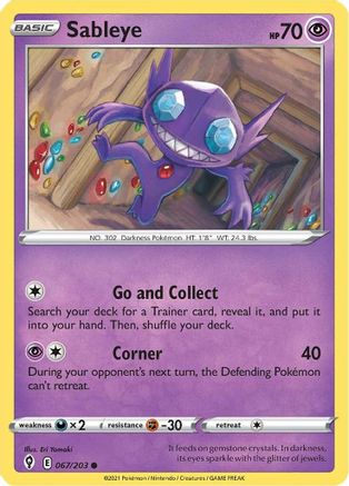 SWSH07 Evolving Skies 067/203 Sableye - Reverse Holofoil - Common