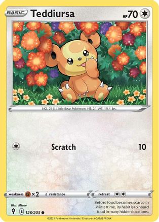 SWSH07 Evolving Skies 126/203 Teddiursa - Reverse Holofoil - Common