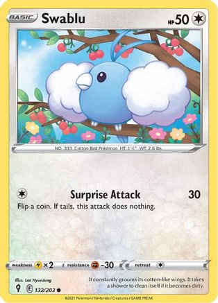 SWSH07 Evolving Skies 132/203 Swablu - Reverse Holofoil - Common