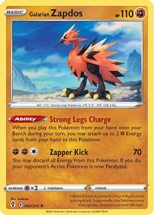 SWSH07 Evolving Skies 082/203 Galarian Zapdos - Holofoil - Holo Rare