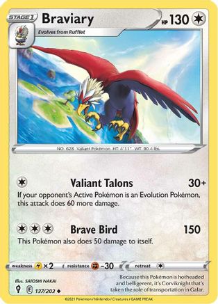 SWSH07 Evolving Skies 137/203 Braviary - Uncommon