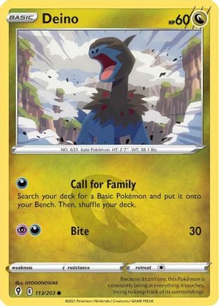 SWSH07 Evolving Skies 113/203 Deino - Reverse Holofoil - Common