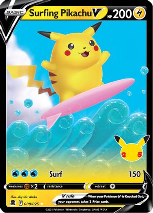 Celebrations 008/025 Surfing Pikachu V - Holofoil - Ultra Rare