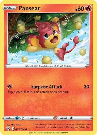 SWSH08 Fusion Strike 037/264 Pansear - Reverse Holofoil - Common