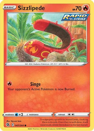 SWSH08 Fusion Strike 047/264 Sizzlipede (47) - Reverse Holofoil - Common