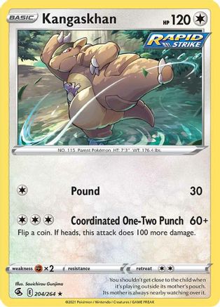SWSH08 Fusion Strike 204/264 Kangaskhan - Reverse Holofoil - Rare