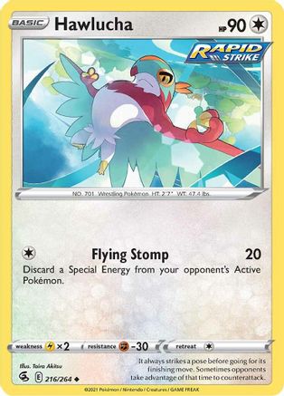 SWSH08 Fusion Strike 216/264 Hawlucha - Reverse Holofoil - Uncommon