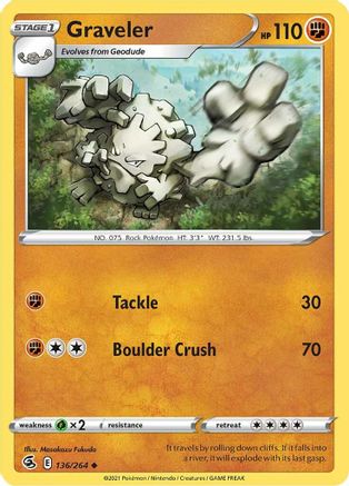 SWSH08 Fusion Strike 136/264 Graveler - Reverse Holofoil - Uncommon