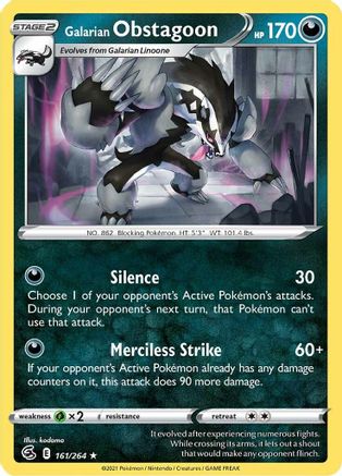SWSH08 Fusion Strike 161/264 Galarian Obstagoon - Holofoil - Holo Rare