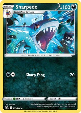 SWSH08 Fusion Strike 163/264 Sharpedo - Reverse Holofoil - Uncommon