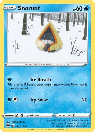 SWSH09 Brilliant Stars 034/172 Snorunt - Reverse Holofoil - Common