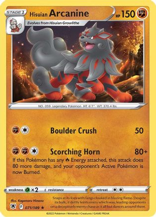 SWSH10 Astral Radiance 071/189 Hisuian Arcanine - Rare