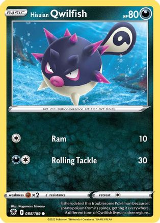 SWSH10 Astral Radiance 088/189 Hisuian Qwilfish (88) - Reverse Holofoil - Common