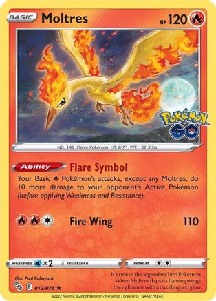 Pokemon GO 012/078 Moltres - Reverse Holofoil - Holo Rare