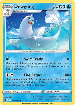 SWSH11 Lost Origin 034/196 Dewgong - Reverse Holofoil - Rare