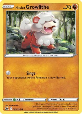 SWSH11 Lost Origin 083/196 Hisuian Growlithe - Reverse Holofoil - Common