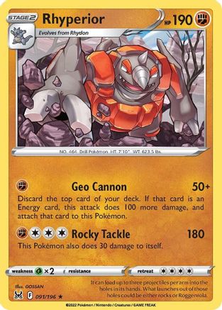 SWSH11 Lost Origin 091/196 Rhyperior - Reverse Holofoil - Rare