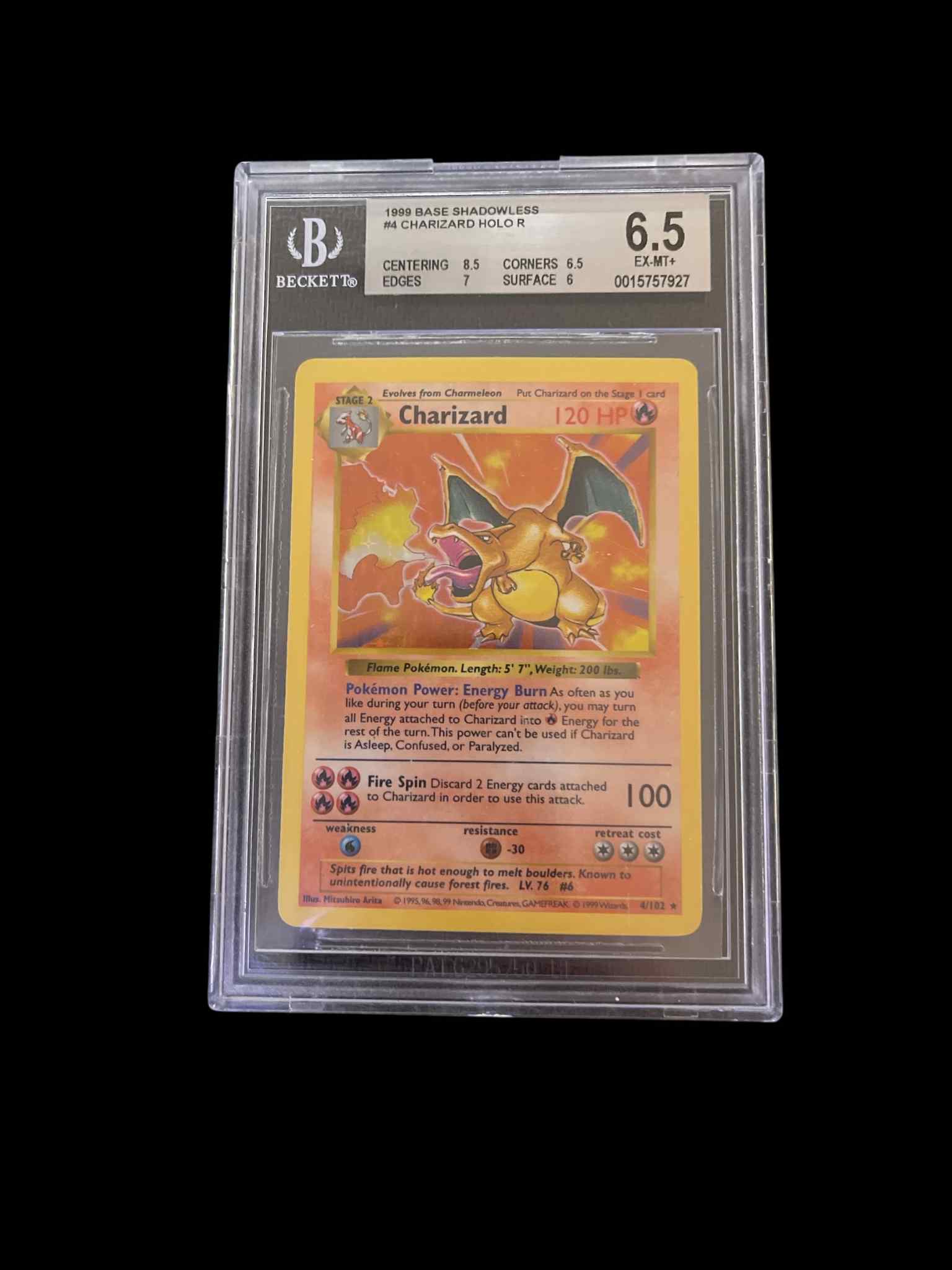 Base Set Shadowless 004 BGS 6.5 0015757927 Charizard - Unlimited Holof BeardyCards Base Set Shadowless 004 BGS 6.5 0015757927 Charizard - Unlimited Holof BeardyCards