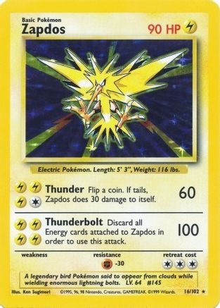 Base Set 016/102 Zapdos - Holofoil - Holo Rare