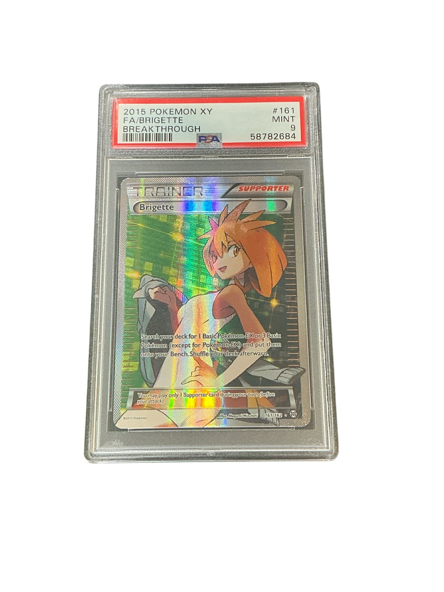 pokemon breakthrough rare cards XY 161/162 PSA9 #58782684 Brigette (Full Art) Size:5.9*8.6 cm  (R2 Rounded Corners)(Double sided different design) (SZ#ZUHSV1D) Dogmatika got me to One_Piece Pokémon