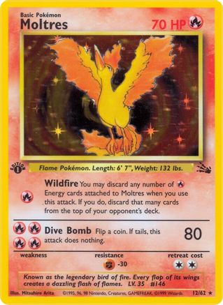 Fossil 012/62 Moltres (12) - 1st Edition Holofoil - Holo Rare
