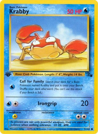 Fossil 051/62 Krabby - 1st Edition - Common