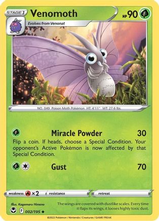 SWSH12 Silver Tempest 002/195 Venomoth - Reverse Holofoil - Uncommon