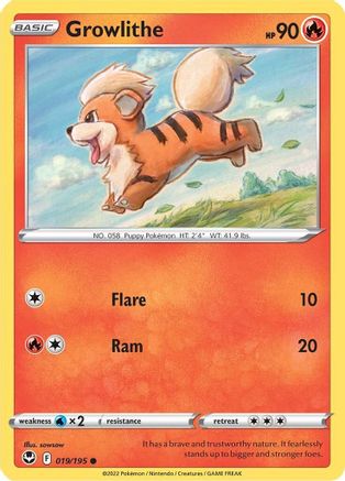 SWSH12 Silver Tempest 019/195 Growlithe - Reverse Holofoil - Common