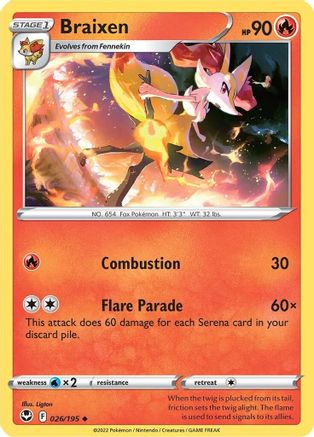 SWSH12 Silver Tempest 026/195 Braixen - Uncommon